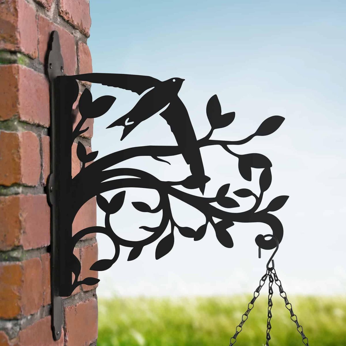 Steel Hanging Basket Bracket with Swift on Branches Motif