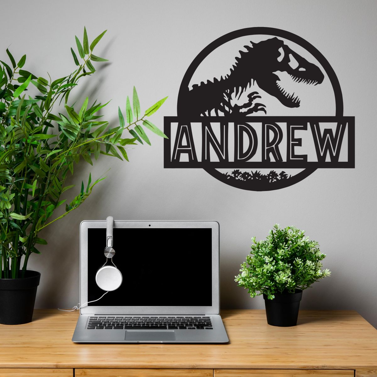 T-Rex Steel Monogram Name Sign in Situ in the Office