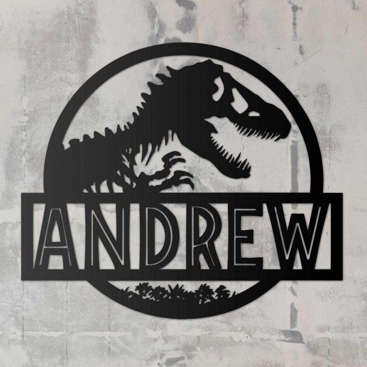 T-Rex Steel Monogram Steel House Name Sign in Use on a Rustic White Wall