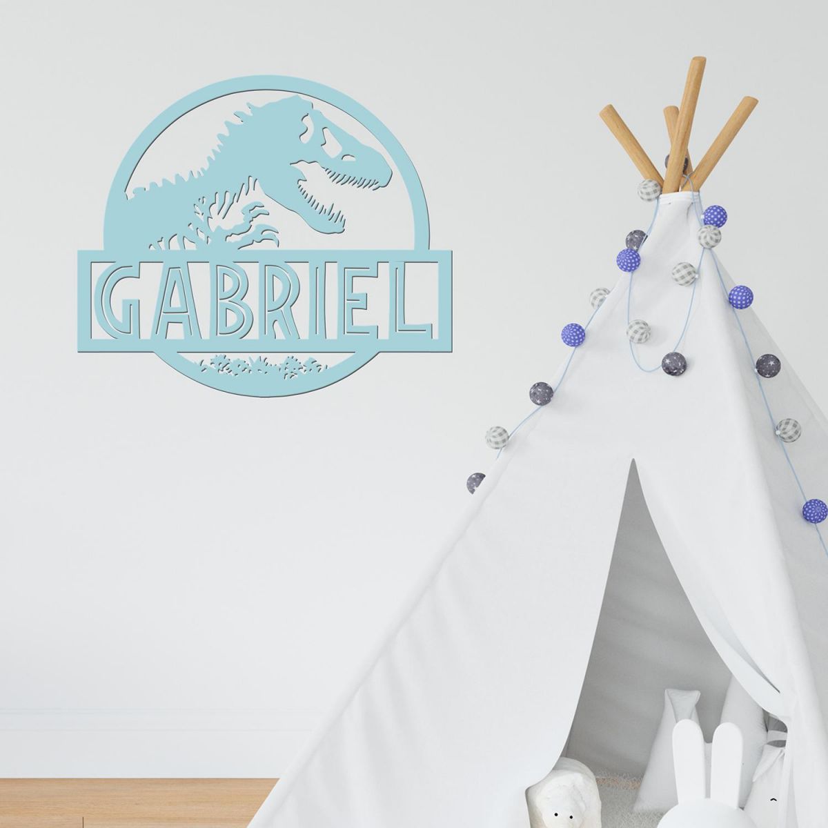 T-Rex Steel Monogram Name Sign in Situ in the Play Room T-Rex Steel Monogram Name Sign in Situ in the Play Room