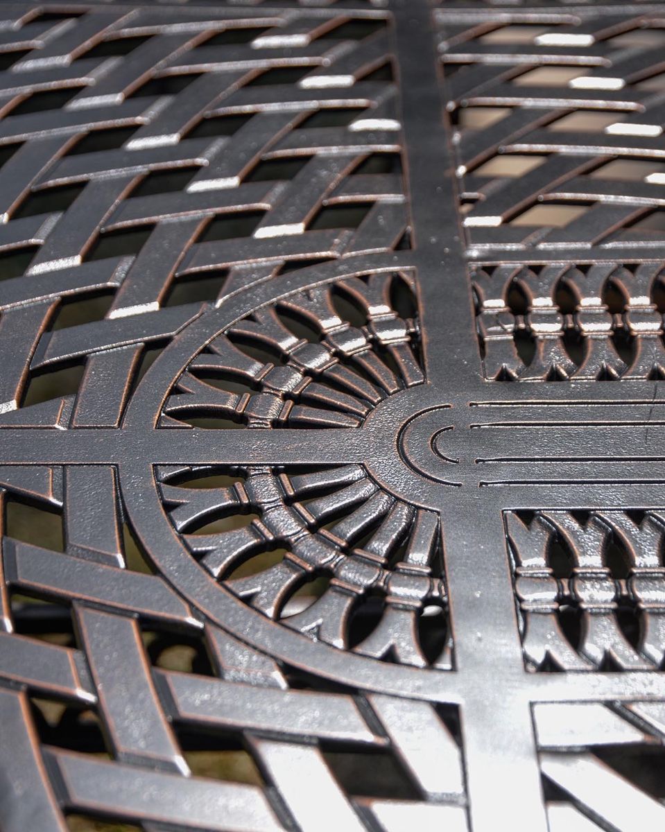 The "Highgrove" 8-Seater Luxury Garden Dining Set - Antique Copper Table Lower Table Centre Design Close Up