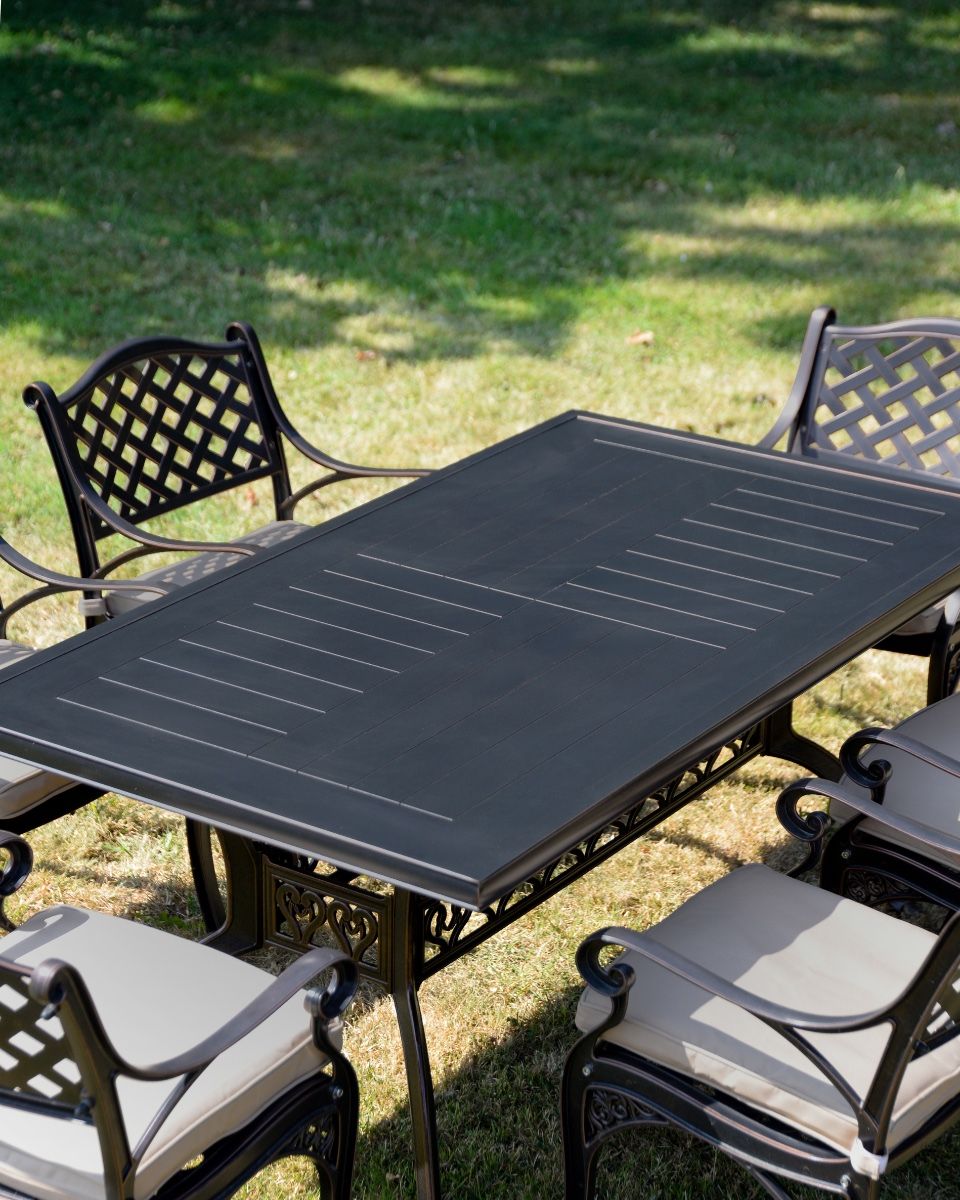 The "St. Regis" 6-Seater Outdoor Dining Set - Antique Copper Table top Design