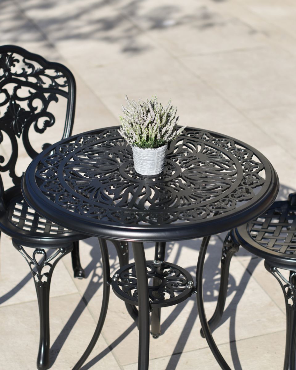 Ornatr Design On The Aged Black "Brooksby" Garden Bistro Set Ornatr Design On The Aged Black "Brooksby" Garden Bistro Set