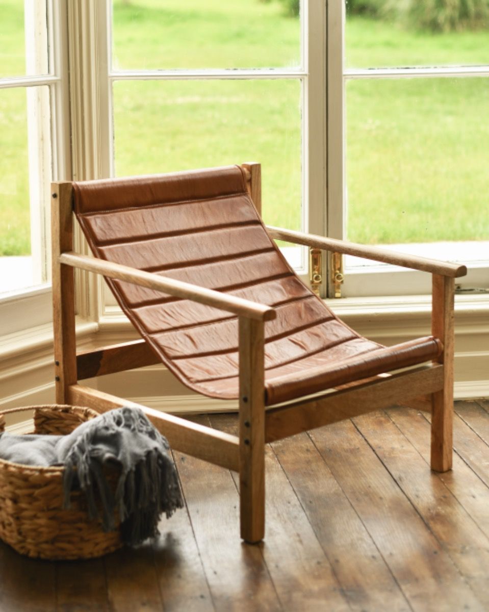 The "Barford" Mango Wood & Tan Leather Relax Chair