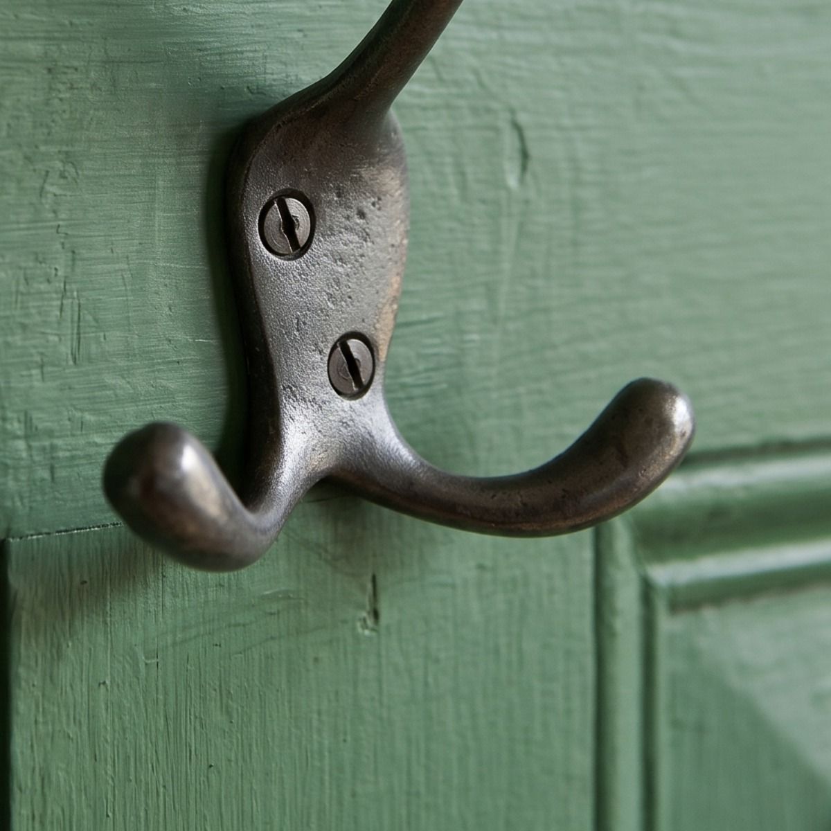 The Blacksmith Vintage Cast Iron Three-Prong Hall Hook - 100mm Showing a Close up of the Lower Two Hooks - Digital Illustration
