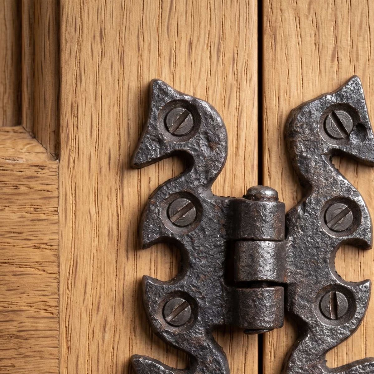The Gothic Serpentine Butterfly Cabinet Hinge - 70mm Showing a Close up of the Decorative Backplates - Digital Illustration