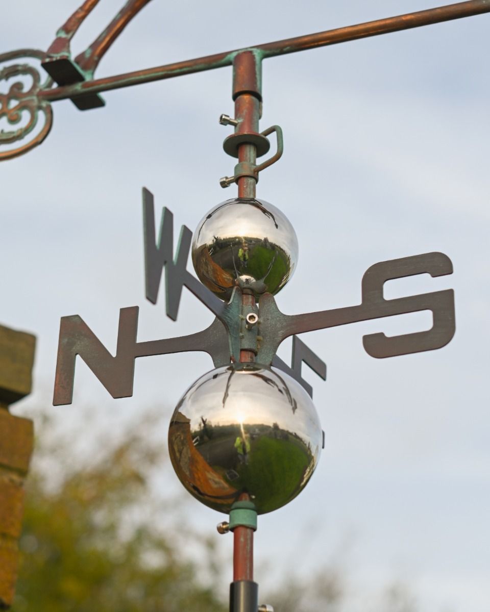 The Leaping Stag Verdigris Copper Weathervane Showing a Close up of the Directional Allows