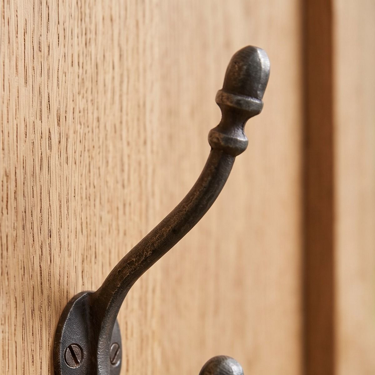 The Regency Oval Backplate Acorn Hook - 130mm Showing the Acorn Detailing of the Upper Hook - Digital Illustration