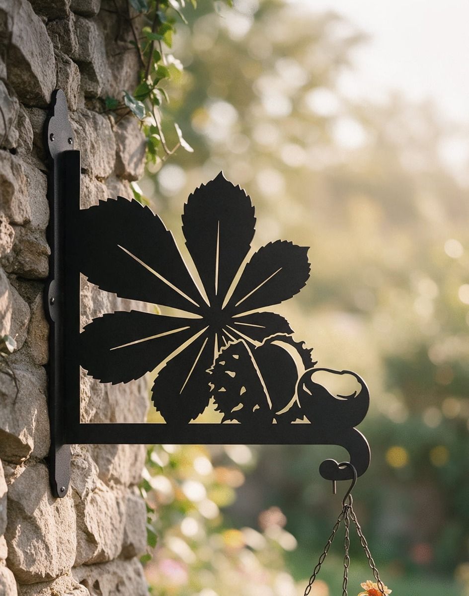 The Steel Horse Chestnut Hanging Basket Bracket on a Rustic Cottage in the Autumn Sun - Digital Illustration