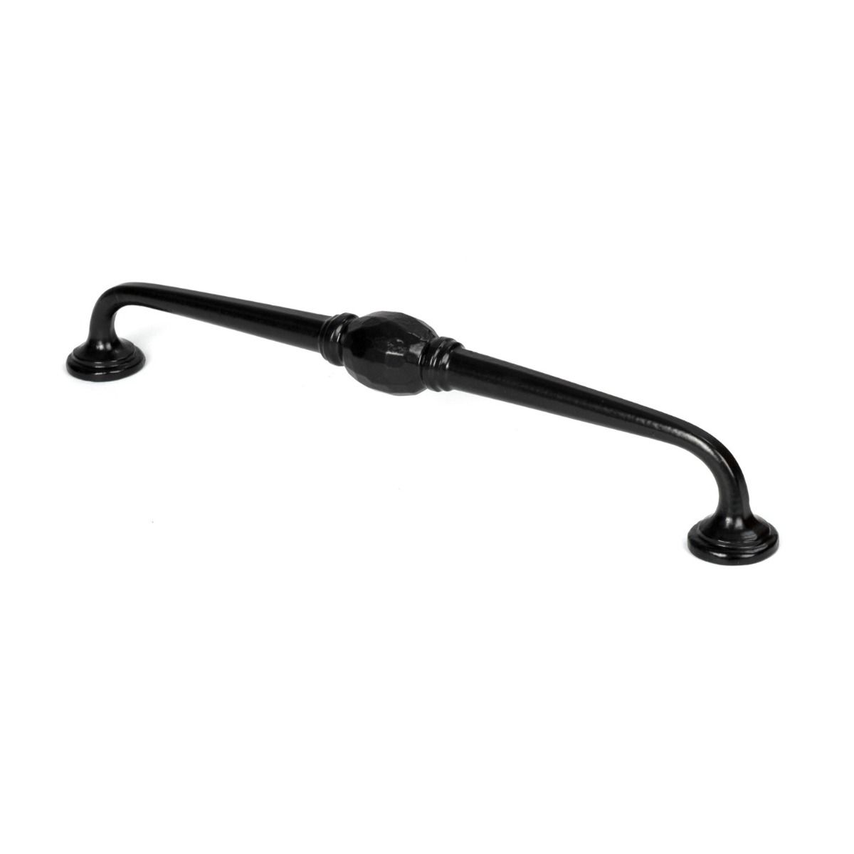 The 10" Hand-Hammered D Pull Handle in Black Shown Upright on a White Background