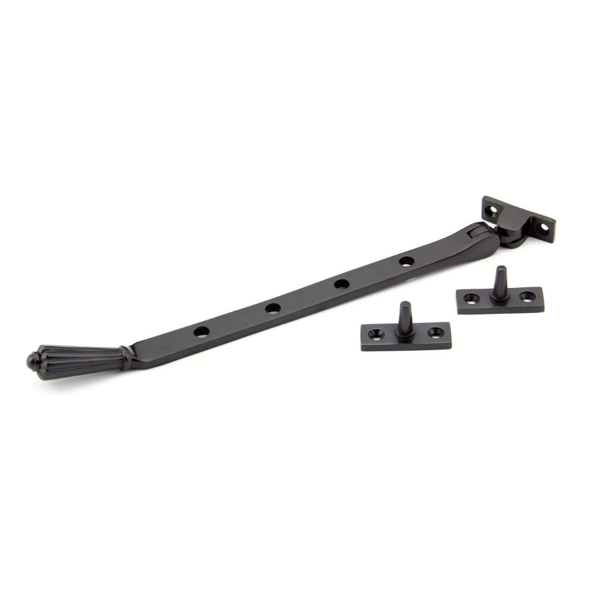The 10 Inch Aged Bronze Georgian Reeded Casement Window Stay on a White Background 