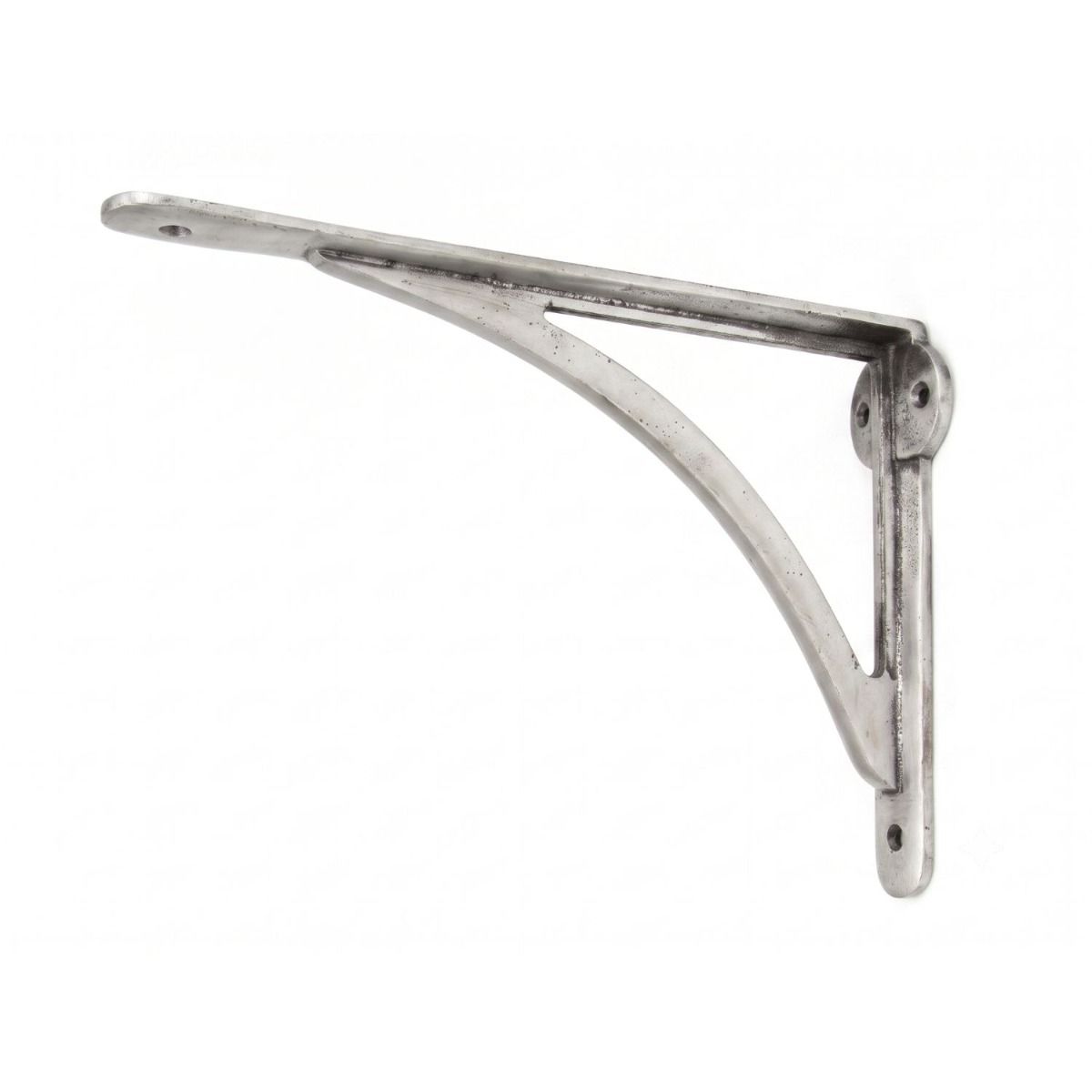 The 10"" x 7"" Arched Shelf Bracket Natural Smooth Finish on a White Background 
