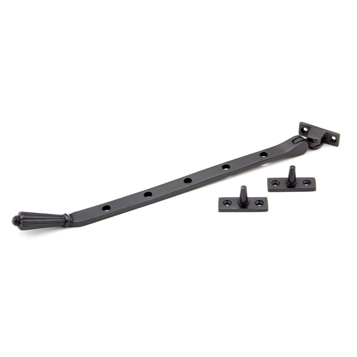 The 12 Inch Aged Bronze Georgian Reeded Casement Window Stay on a White Background 