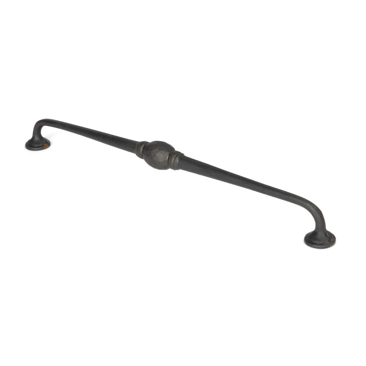 The 13.5" Hand-Hammered D Pull Handle in Beeswax Shown Upright on a White Background