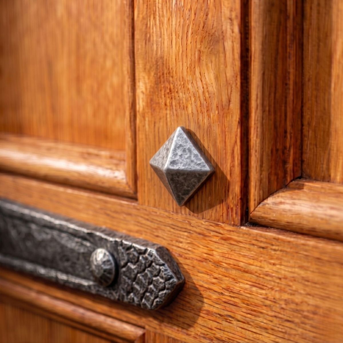 The 15mm Pewter Pyramid Door Stud Nailed into an Old Wooden Door on an Old Property - Digital Illustration 