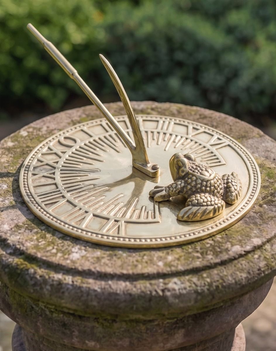 The 160mm Toad & Bullrush Sundial Fitted in a Traditional Garden on a Stone Pillar - Digital Illustration 