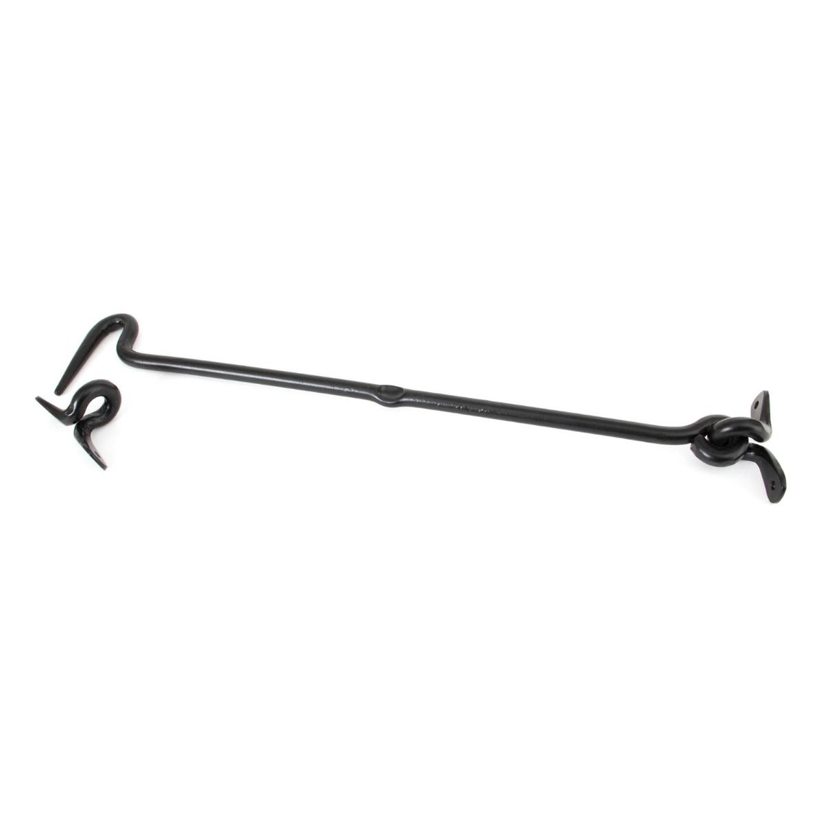 The 18 Inch Forged Iron Cabin Hook in a Black Finish on a White Background