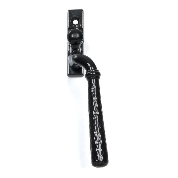 The 16mm Hammered Black Espagnolette Window Handle - Right Hand Version on a White Background Shown Front on