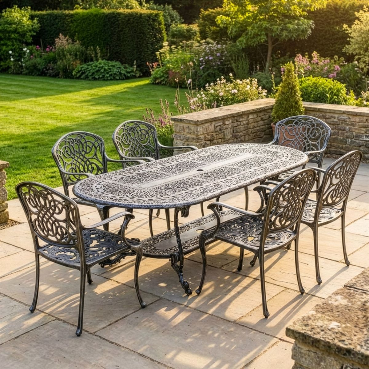 The "Acropolis" 6-Seater Dining Set - Antique Gold digital illustration