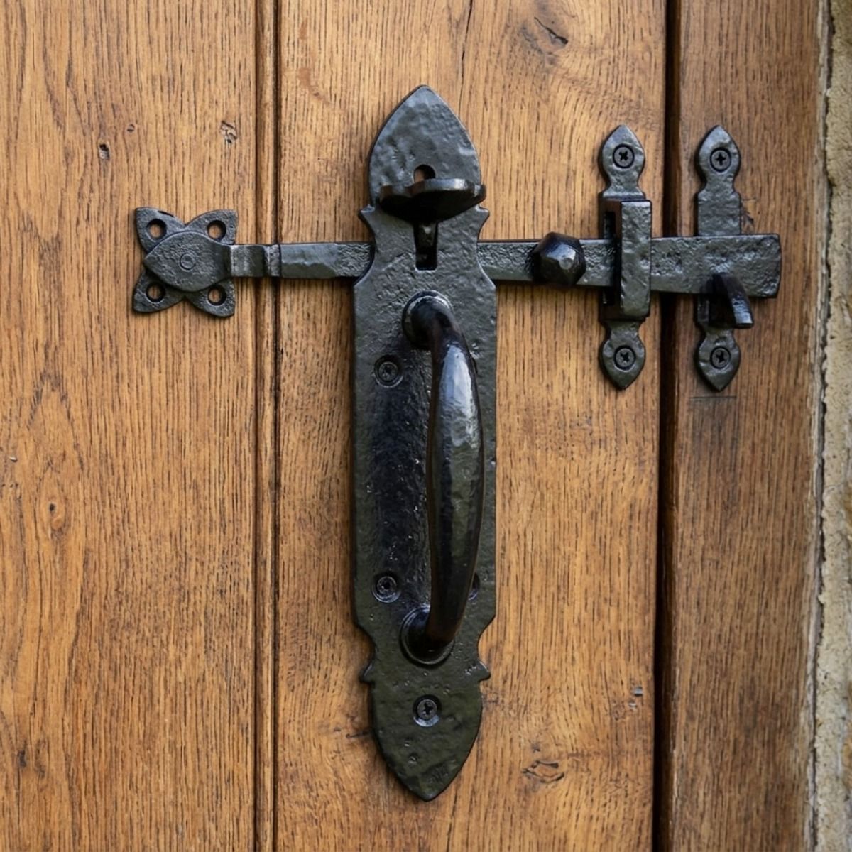 The "Avice" Suffolk Latch  shown Mounted on a Heavy Timber Door - Digital Illustration .jpg