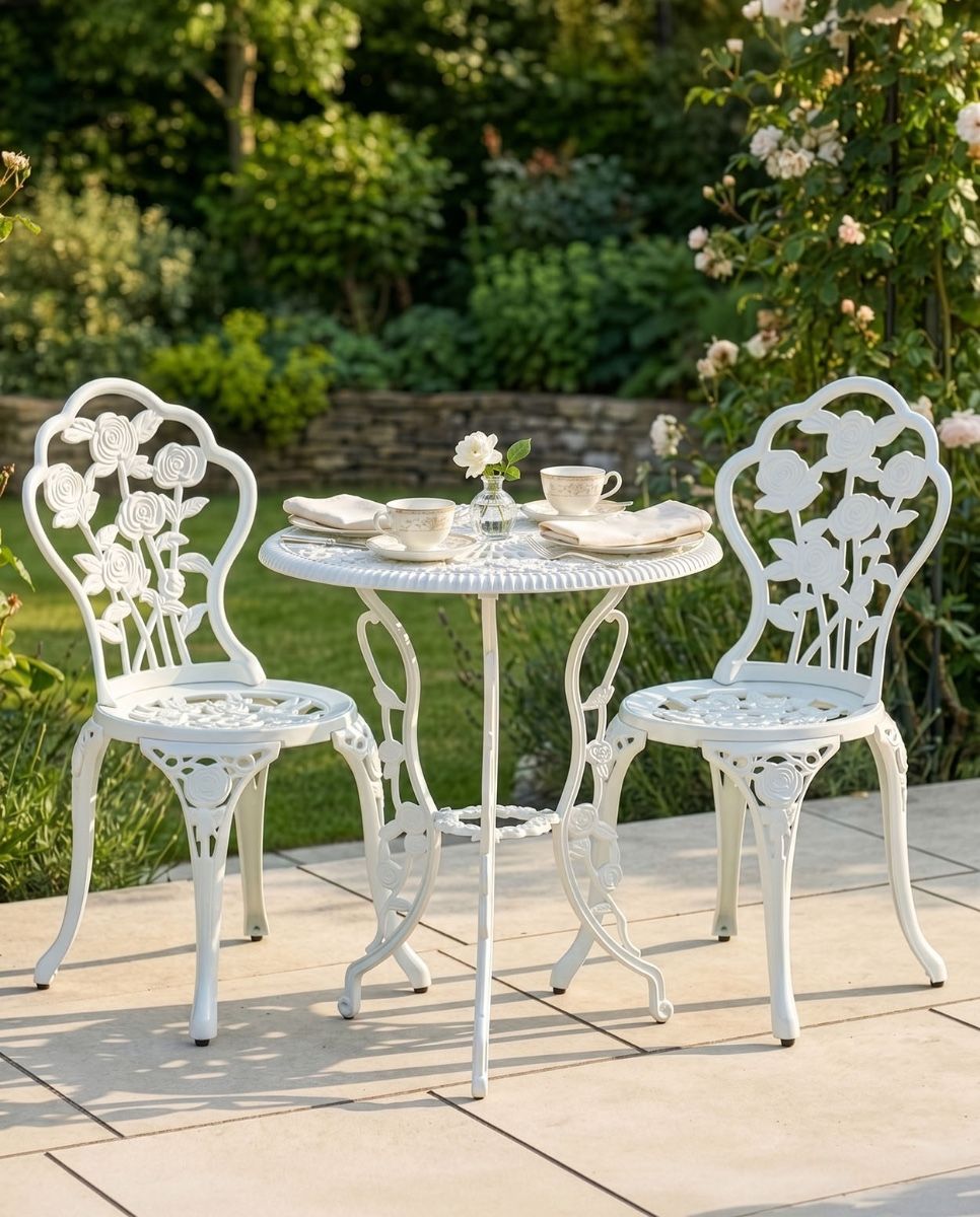 The "Blossom" 2-Seater Garden Bistro Set - Classic White Digital Illustration Dressed table