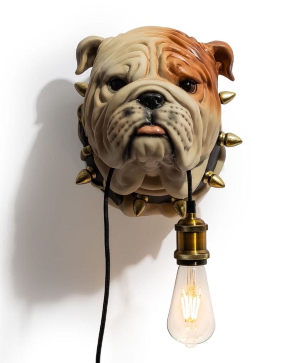 The "Bruce" the Bulldog Interior Wall Light Shown Face on on a White Background 