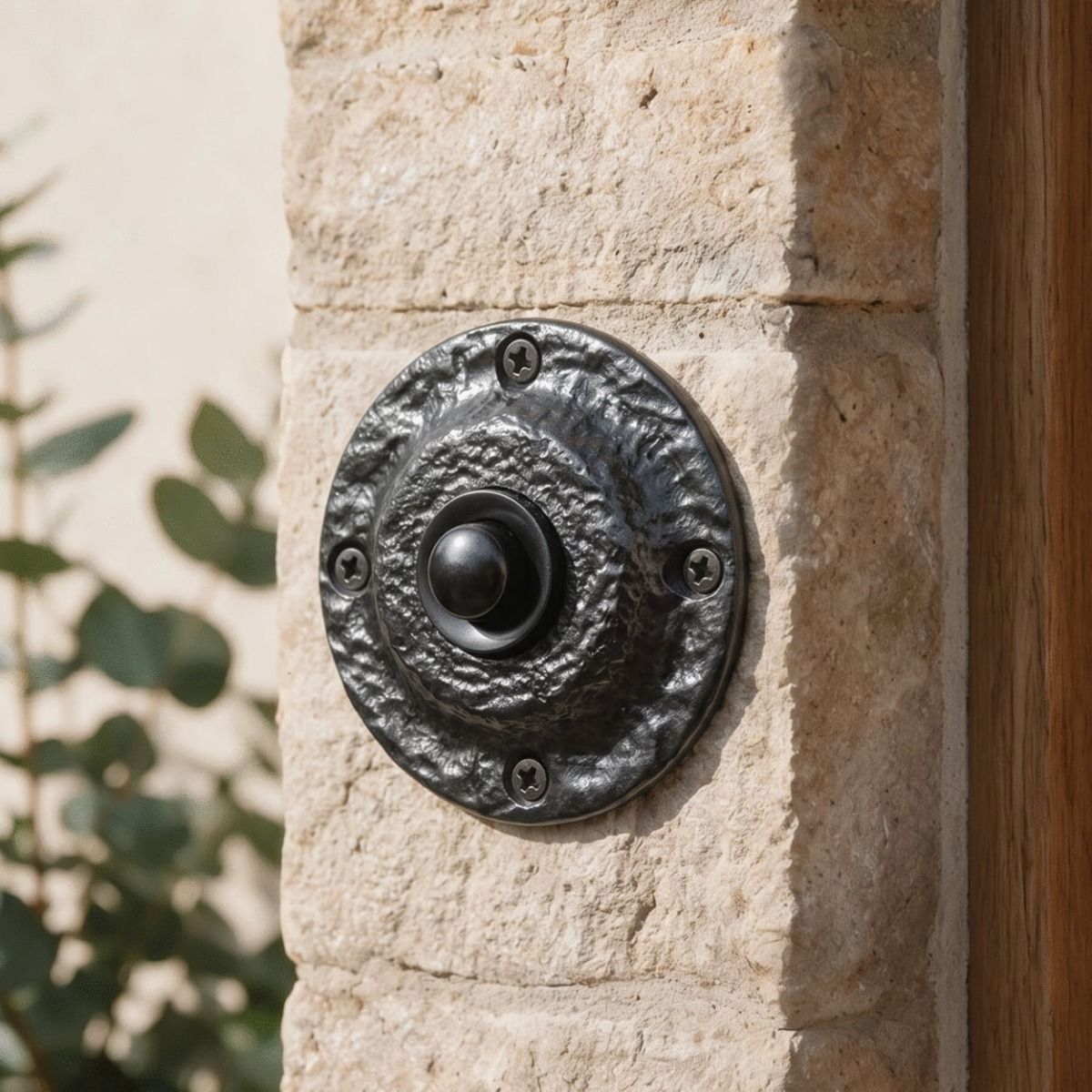 The "Bulnhall" Blacksmith Style Bell Push on a Stone Cottage next to the Front Door - Digital Illustration