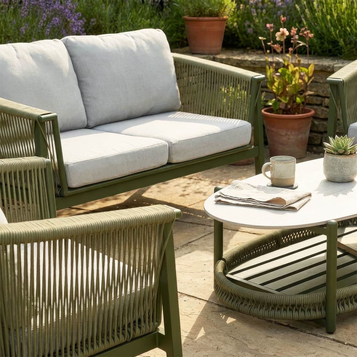 The "Chester" Outdoor 4-Seater Furniture Set Digital Illustration Dressed Close up Table copy