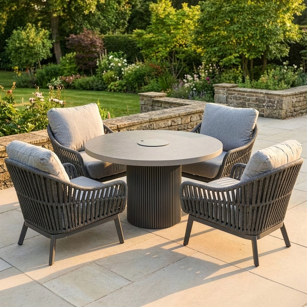 The "Corda Grigio" Woven Rope 4-Seater Outdoor Furniture Set - Grey digital illustration