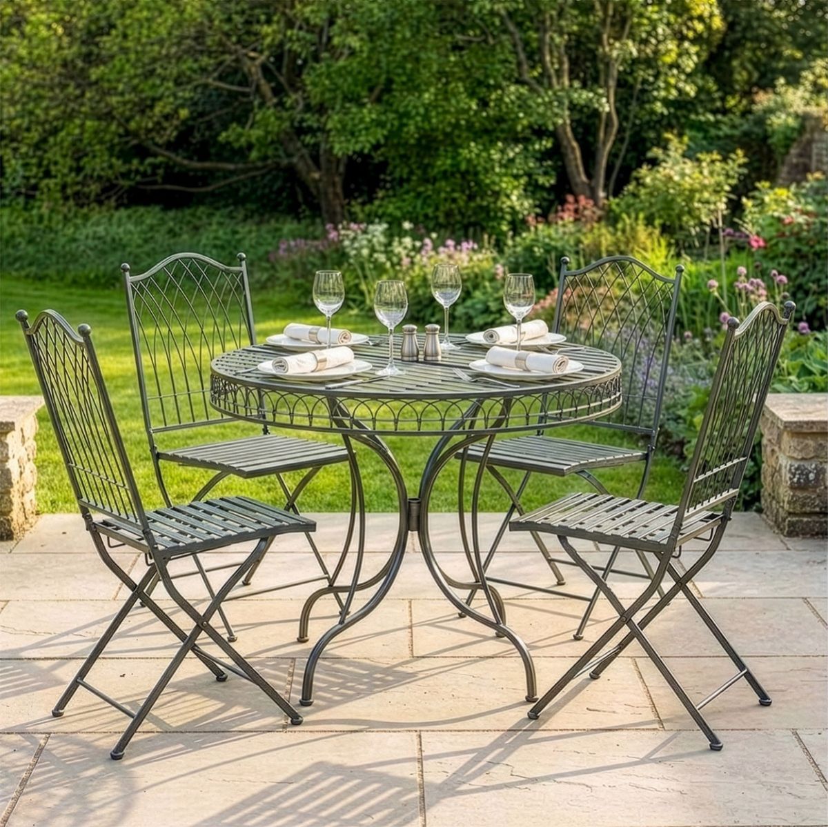 The "Easton" 4-Seater Dining Set - Classic Grey digital illustration digital illustration dressed table