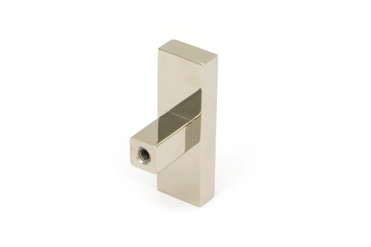 The "Emerson" Rectangular T-Bar Cabinet Pull Handle in a Polished Nickel Finish on a White Background Shown from Behind