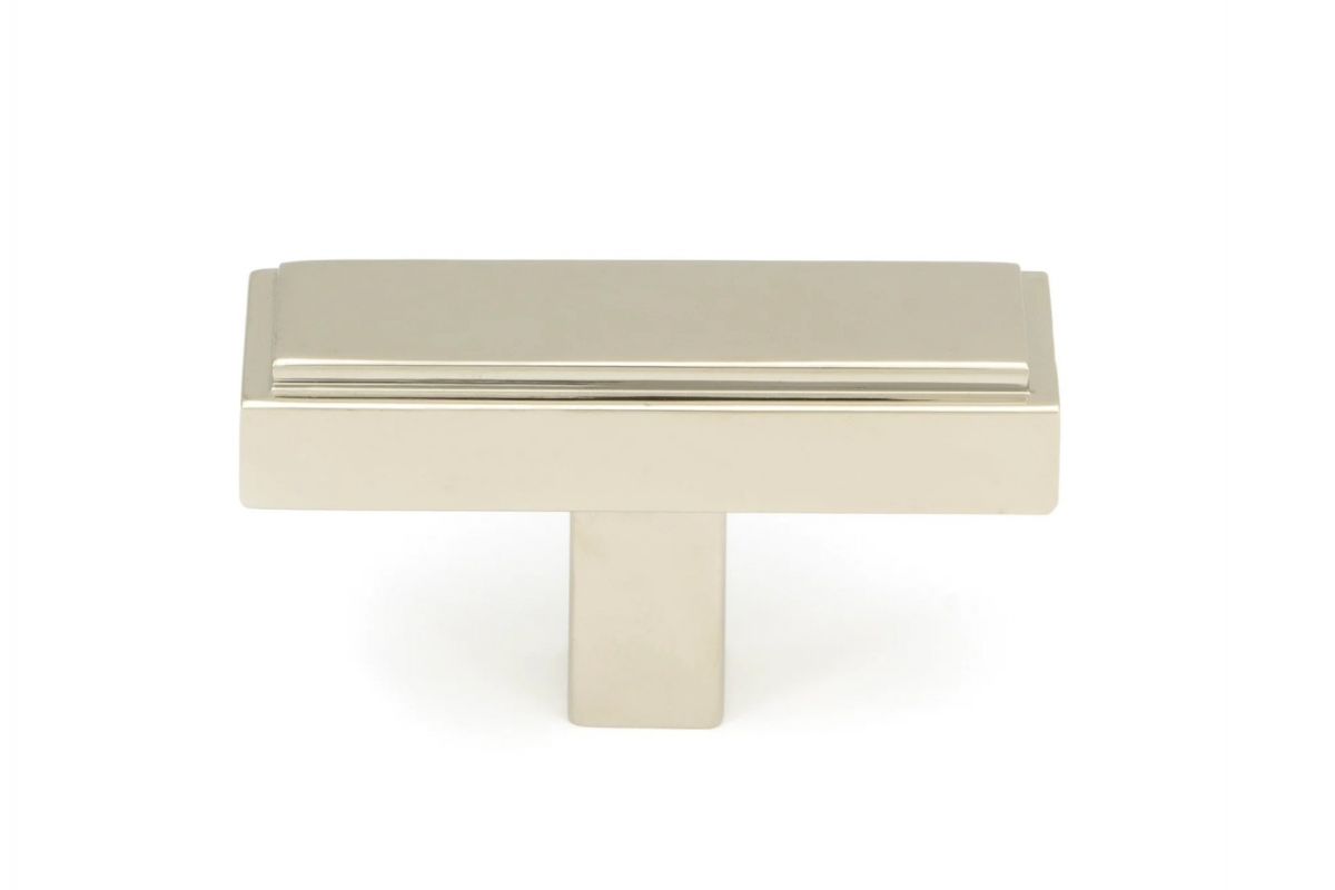 The "Emerson" Rectangular T-Bar Cabinet Pull Handle in a Polished Nickel Finish on a White Background Shown Front on