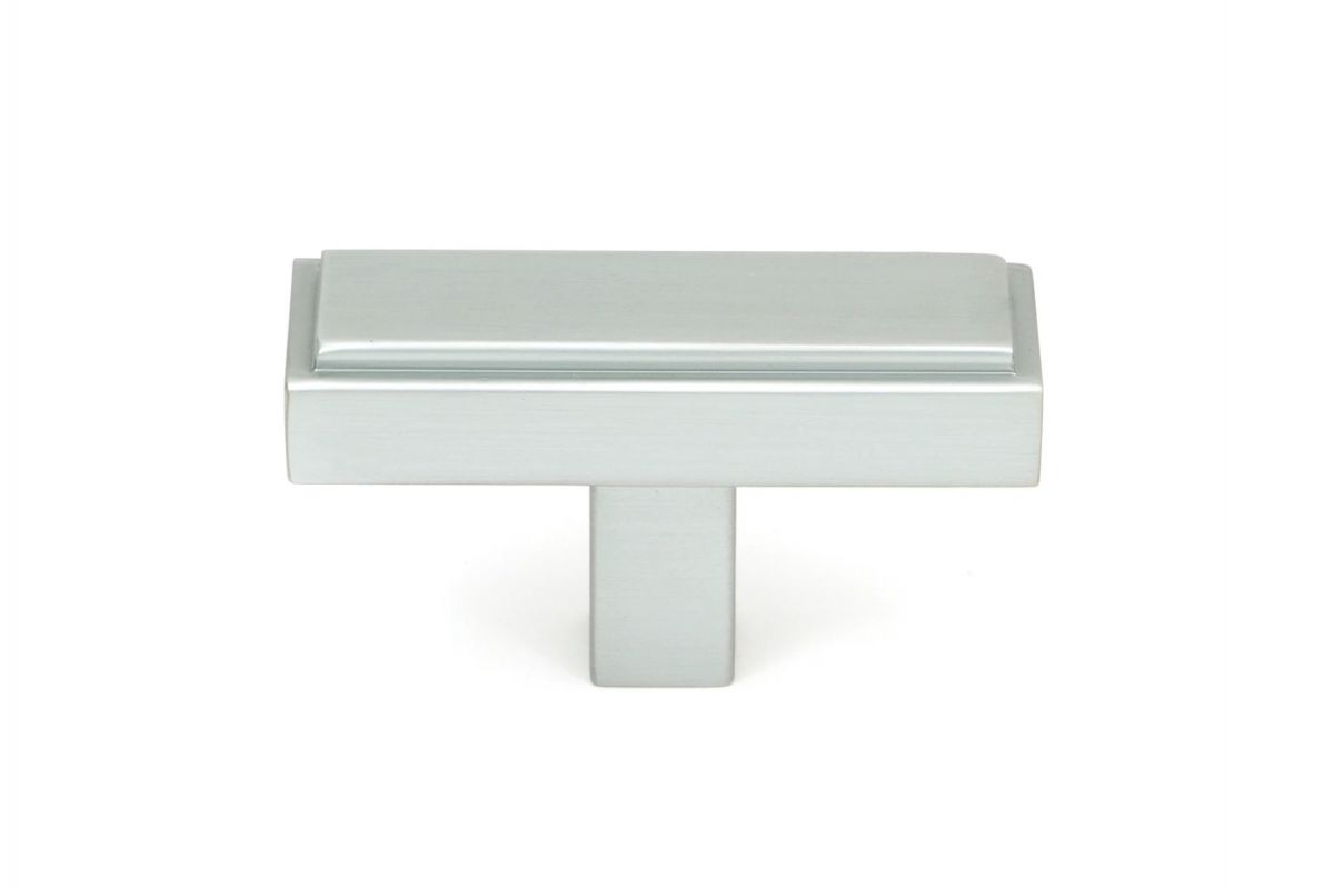 The "Emerson" Rectangular T-Bar Cabinet Pull Handle in a Satin Chrome Finish on a White Background Shown Face on