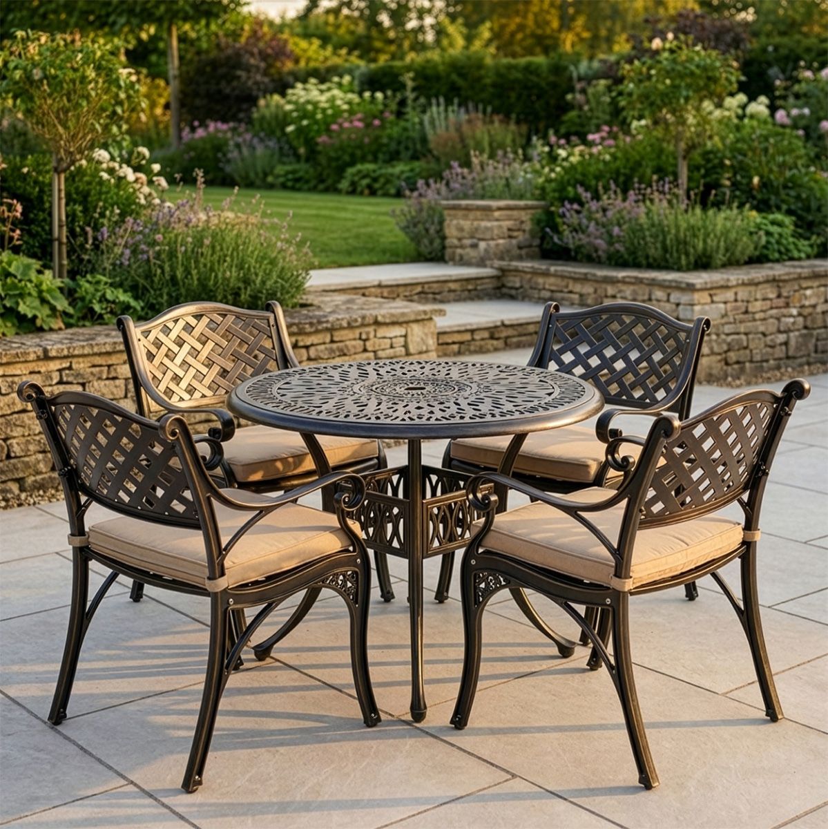 The "Farleigh" 4-Seater Garden Dining Set - Antique Bronze digital illustration