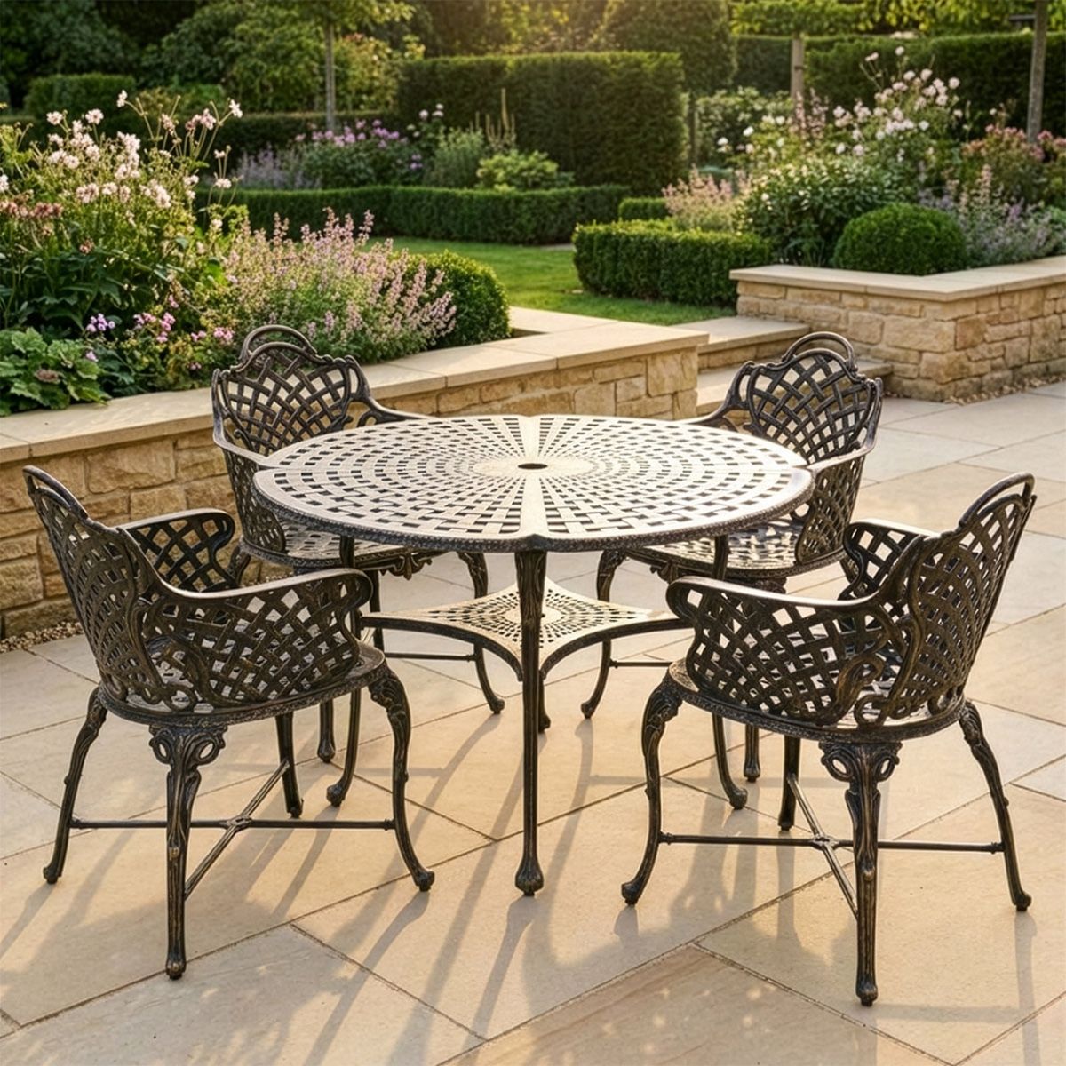 The "Giverny" 4-Seater Garden Dining Set - Antique Gold digital illustration