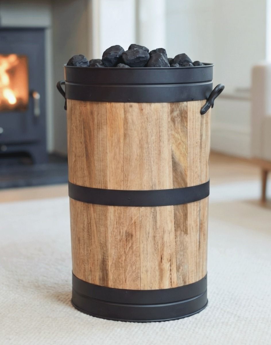 The "Hofburg" Log or Coal Basket Placed in a Modern Living Room in Front of a Lit Logburner - Digital Illustration 
