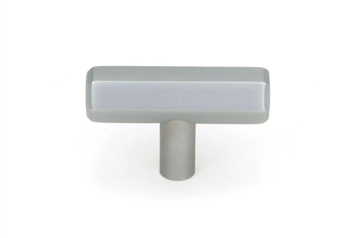 The "Lexington" Hex T-Bar Cabinet Handle in a Satin Chrome Finish on a White Background Displayed Front on