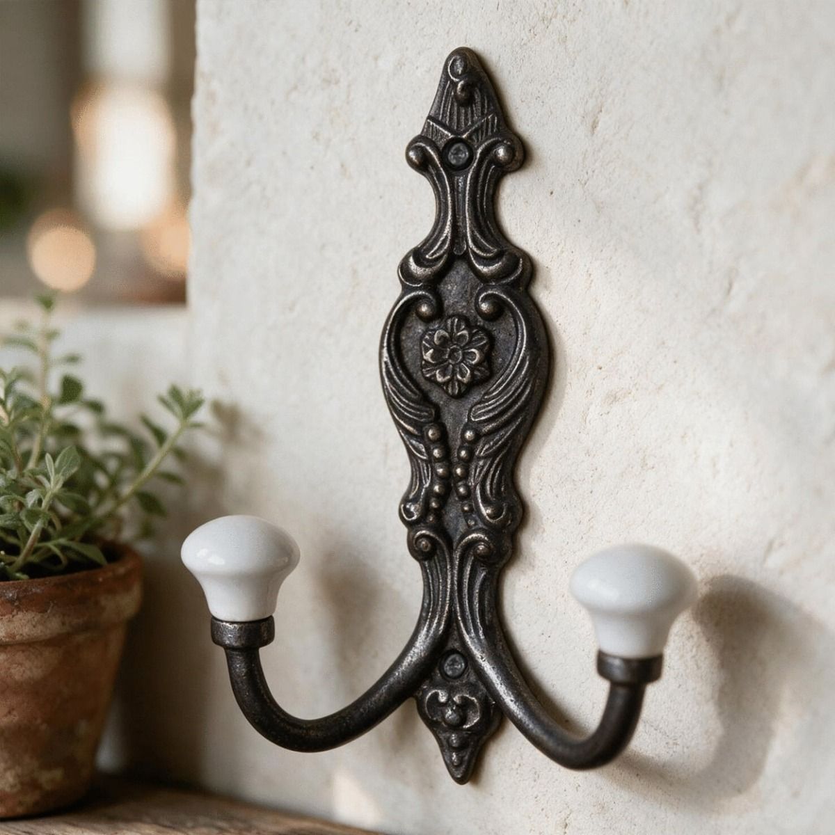 The "Madame Josetta" Vintage Coat hook on a White Textured Wall - Digital Illustration 