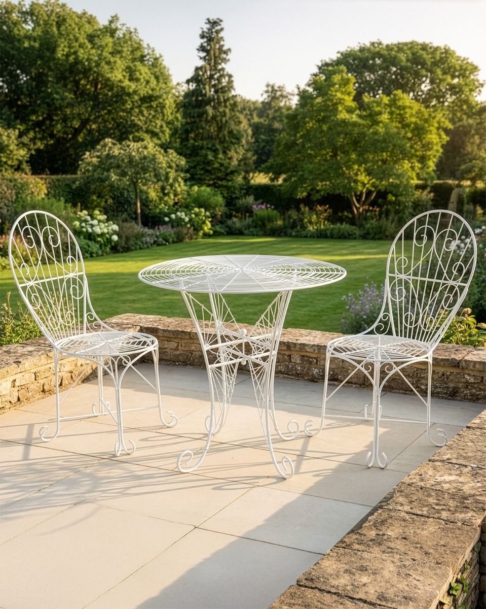 The "Maddie’s Picnic" 2-Seater Garden Dining Set in Situ in the Garden. digital illustration