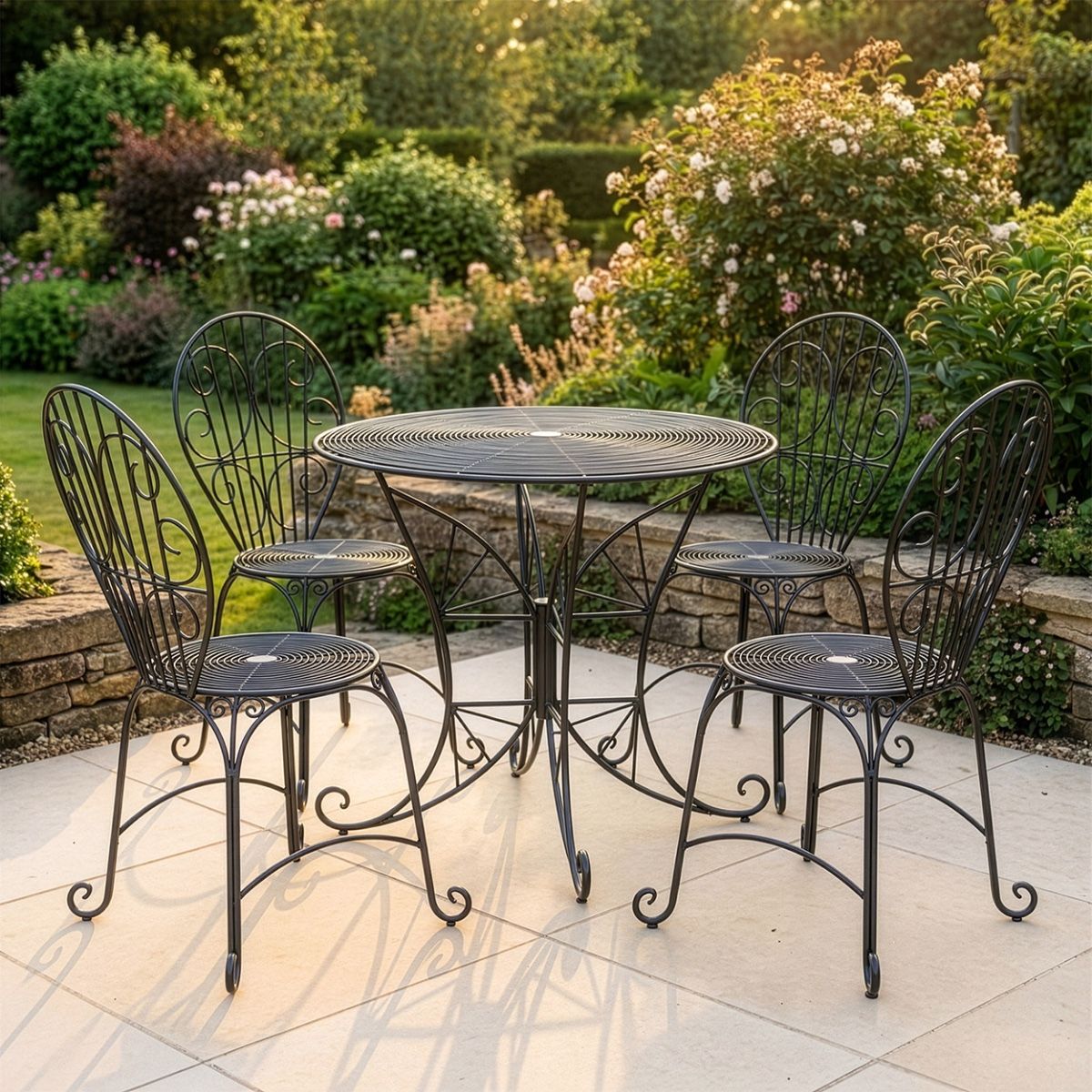 The "Maddie’s Picnic" 4-Seater Garden Dining Set - Midnight Black digital illustration