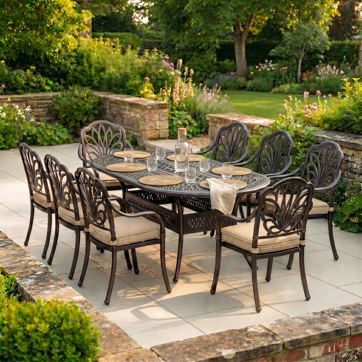 The "Moreville" 8-Seater Luxury Dining Set - Antique Copper digital illustration Dressed Table new