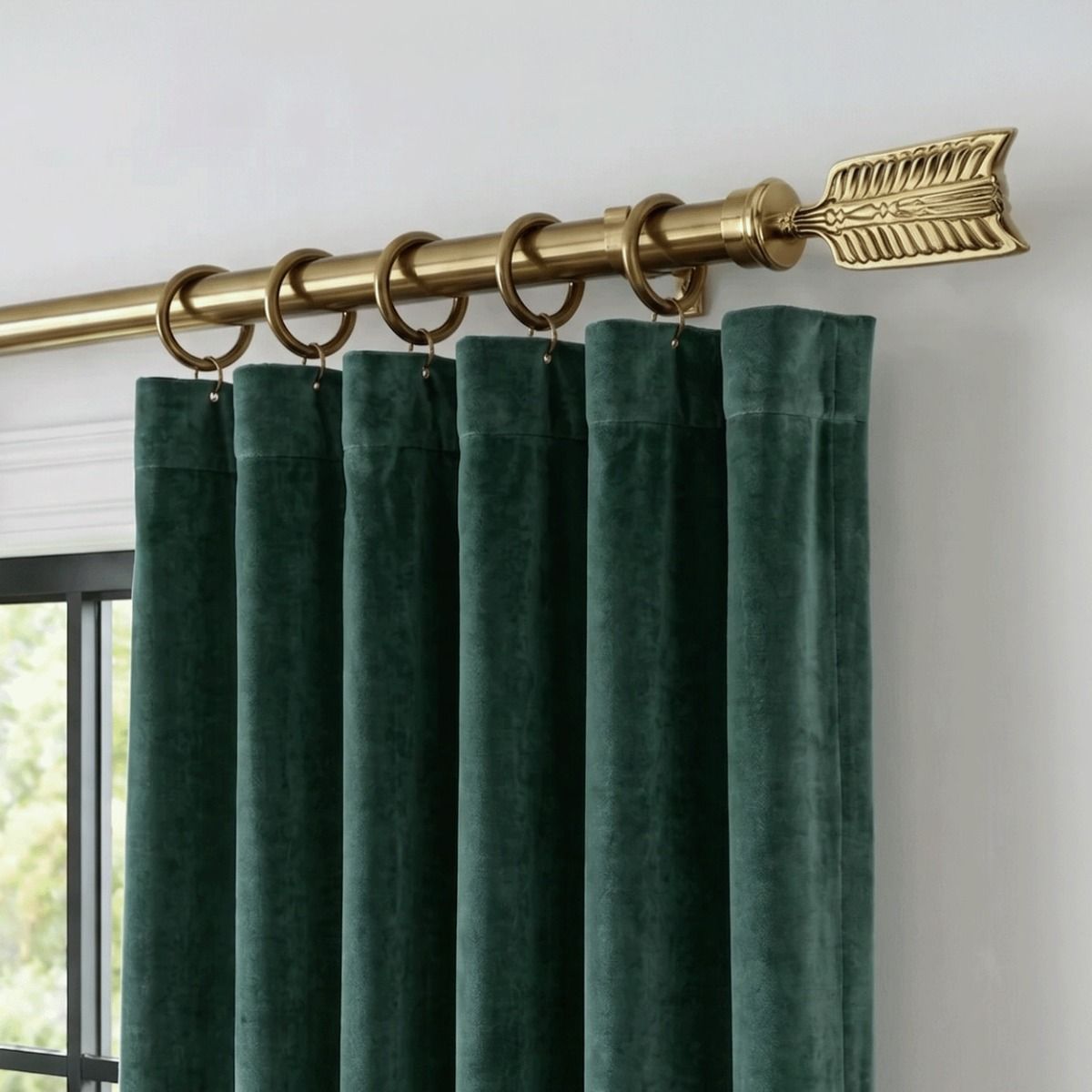 The "Nottingham Fletch" Curtain Finial Mounted a Matching Curtain Pole in a Contemporary Living Room - Digital Illustration