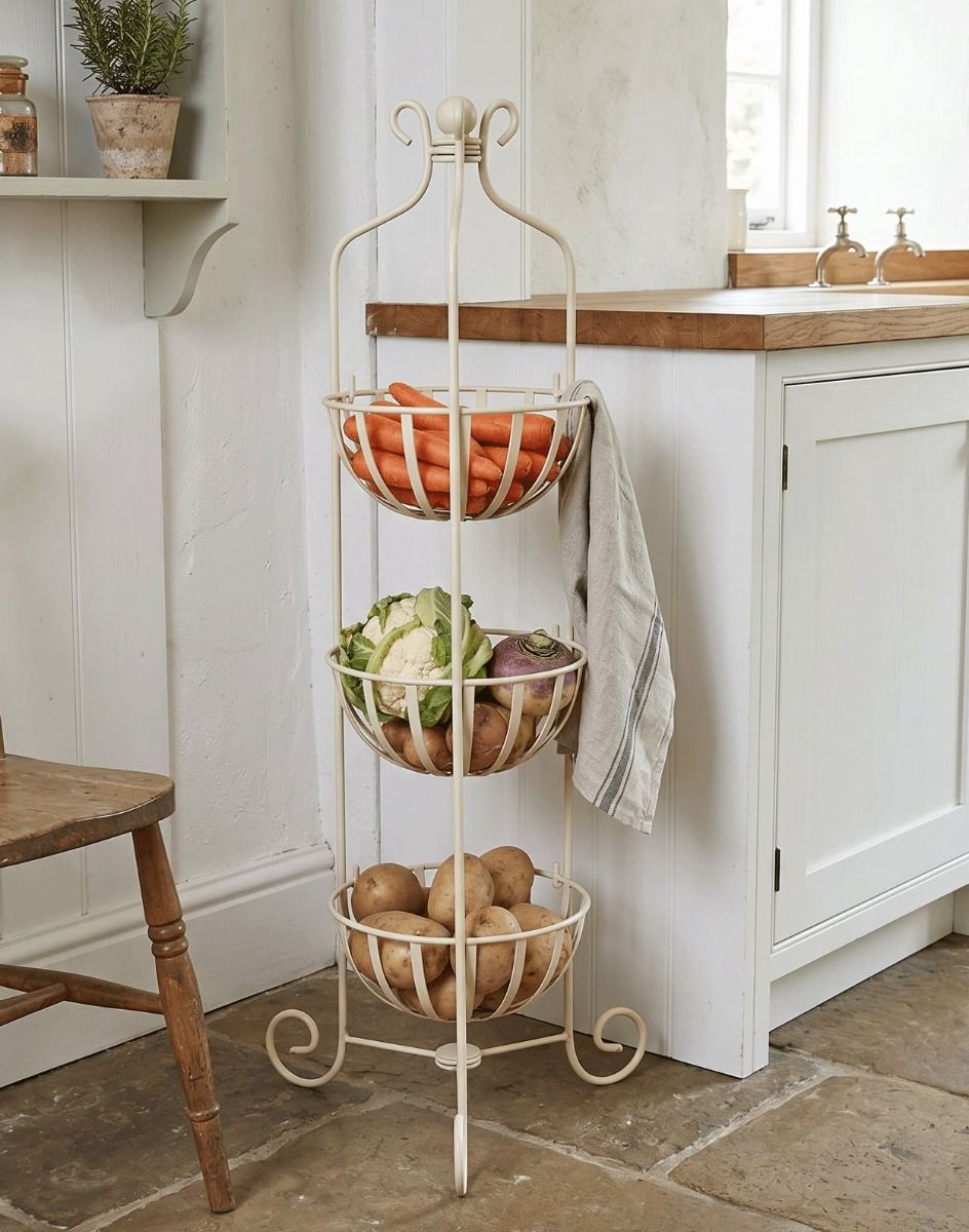 The "Provins" Cream Vegetable Rack in a Traditional Cream Country Kitchen - Digital Illustration 