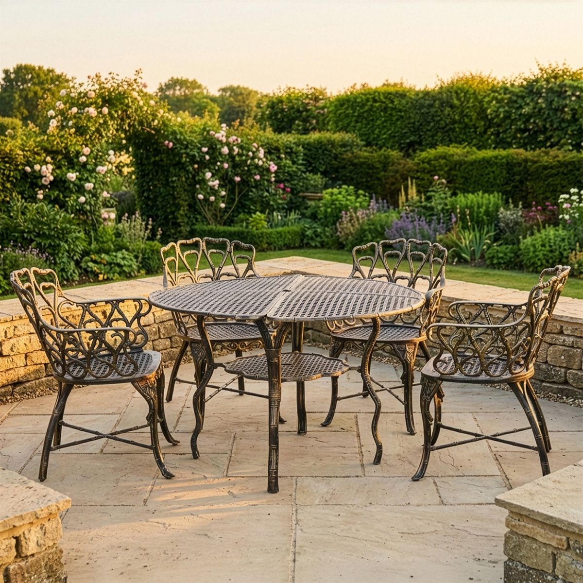 The "Riverhill" 4- Seater Garden Dining Set - Brushed Gold digital illustration