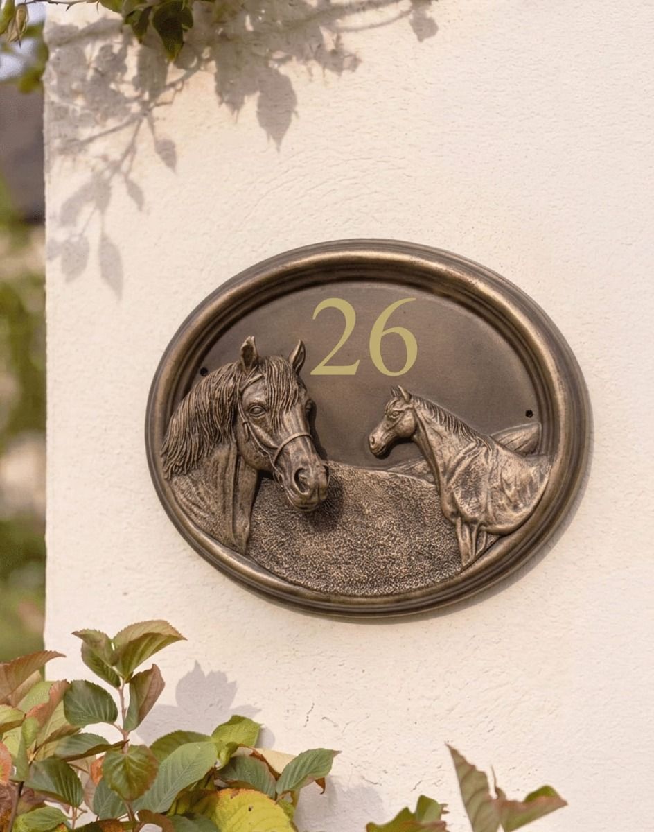 The "Sanshire Stallion" Horse Number Sign Bronze on a Cream Coloured House Wall - Digital Illustration 