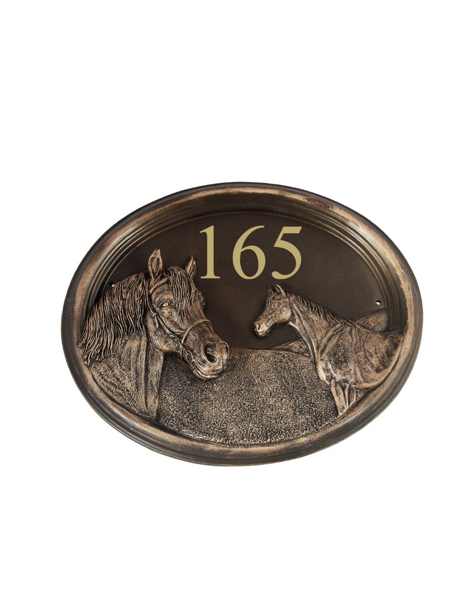 The "Sanshire Stallion" Horse Number Sign Bronze on a White Background 