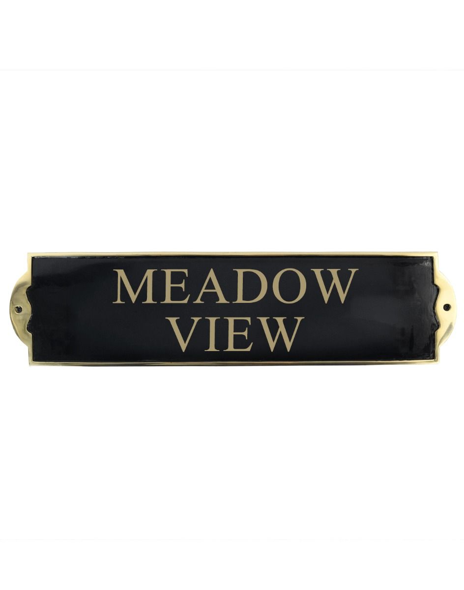 The "The Huntingdon" Modern Brass Sign on a White Background 