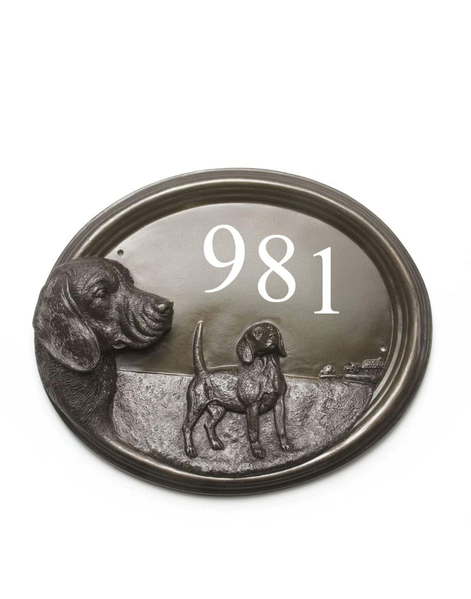 The "Tucker" Beagle House Number Sign on a White Background 
