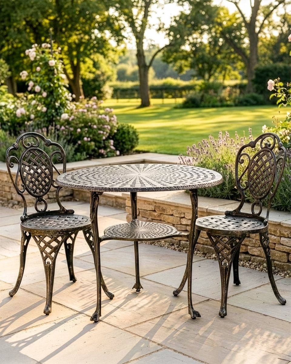 The "Wentworth" 2-Seater Garden Dining Set - Brushed Gold digital illustration