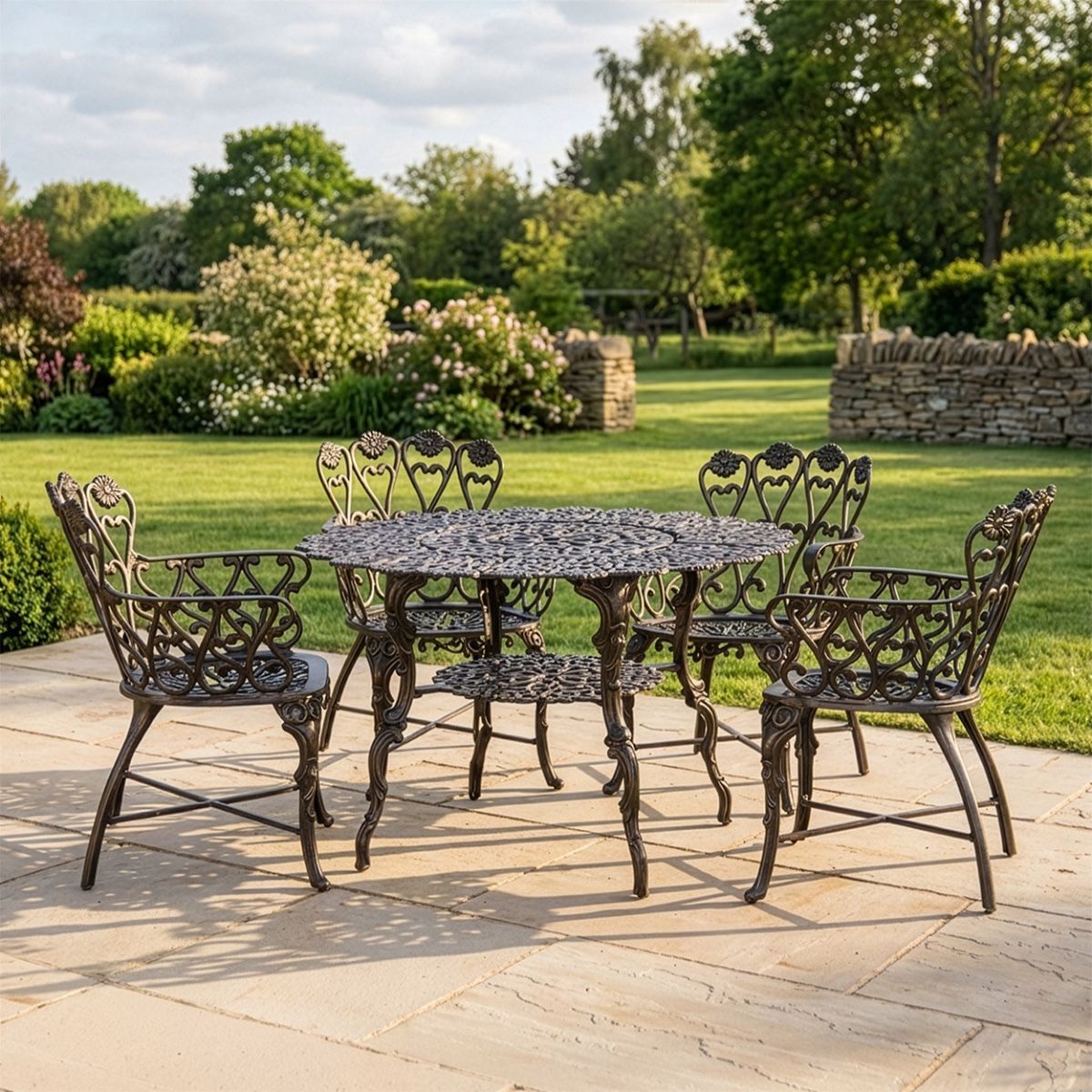 The "Wootton House" 4-Seat Garden Dining Set - Antique Bronze digital illustration